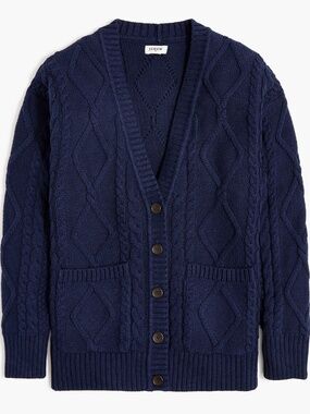 J. Crew Navy Cotton Cable-Knit Oversized Cardigan Sweater Size XS